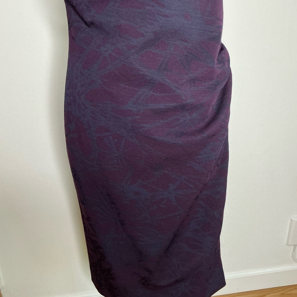Escada Ruched Jacquard Print Sheath Midi Dress Purple Size 42 - Picture 7 of 16